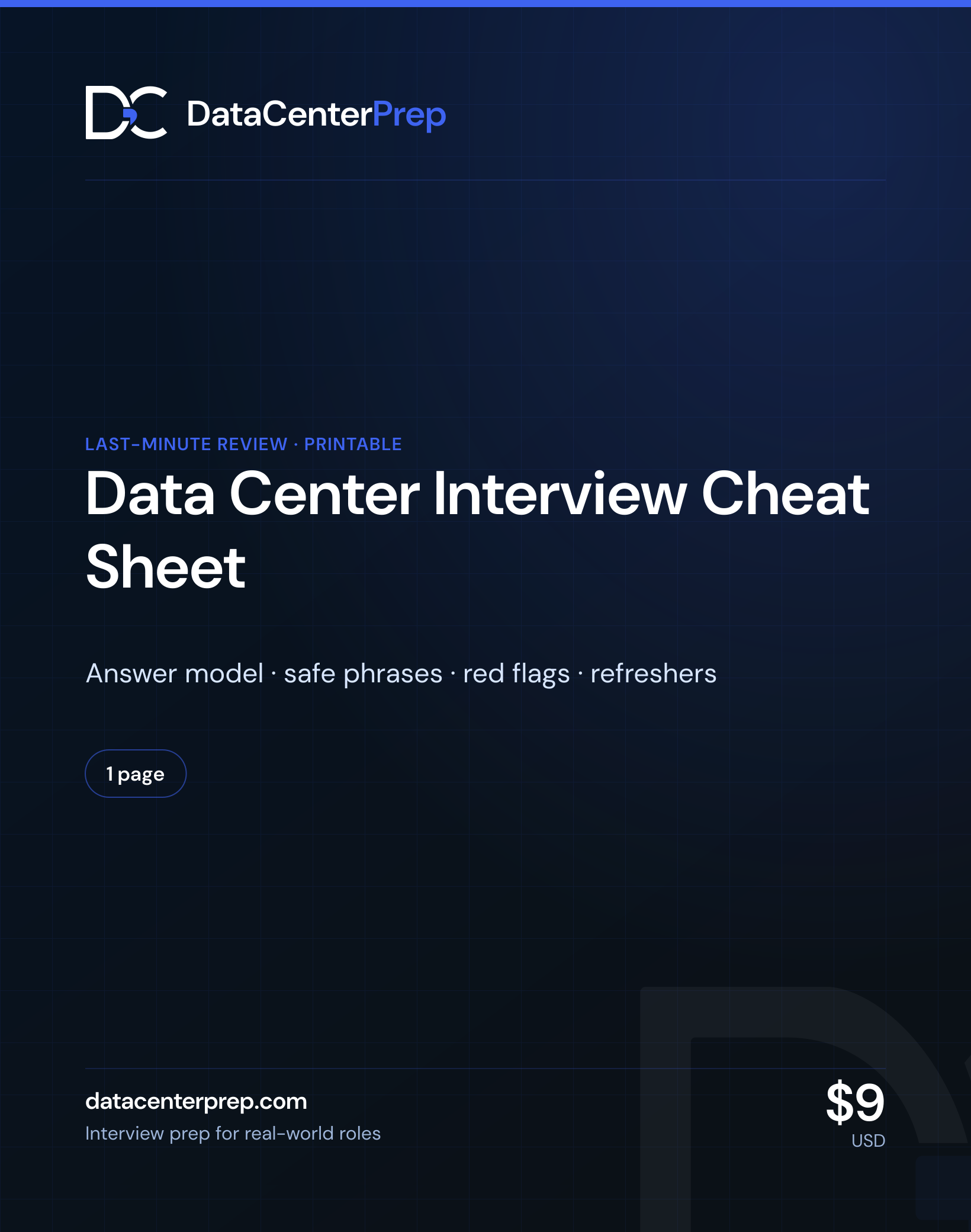 Data Center Interview Cheat Sheet — product cover