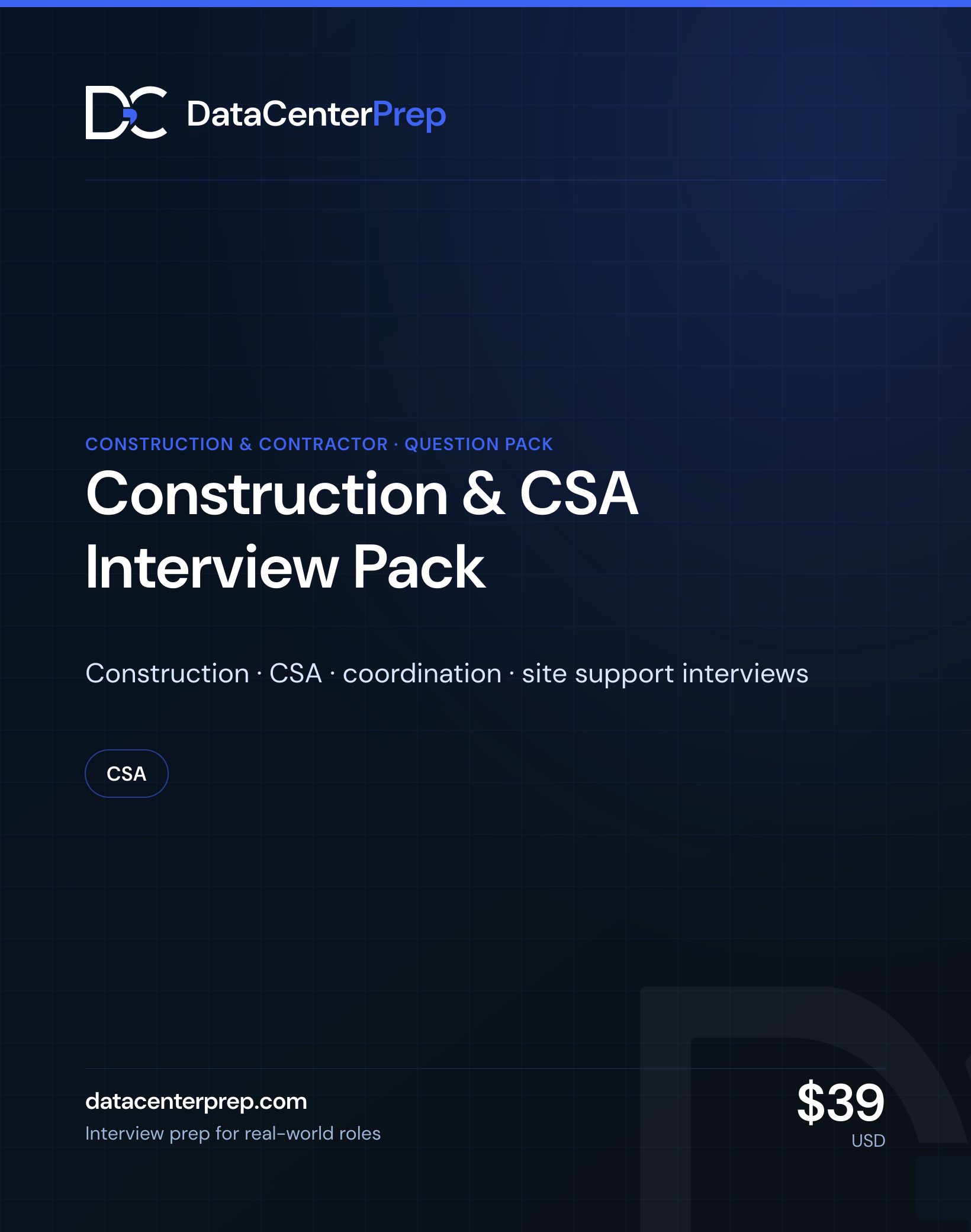 Data Center Construction & CSA Interview Pack — product cover
