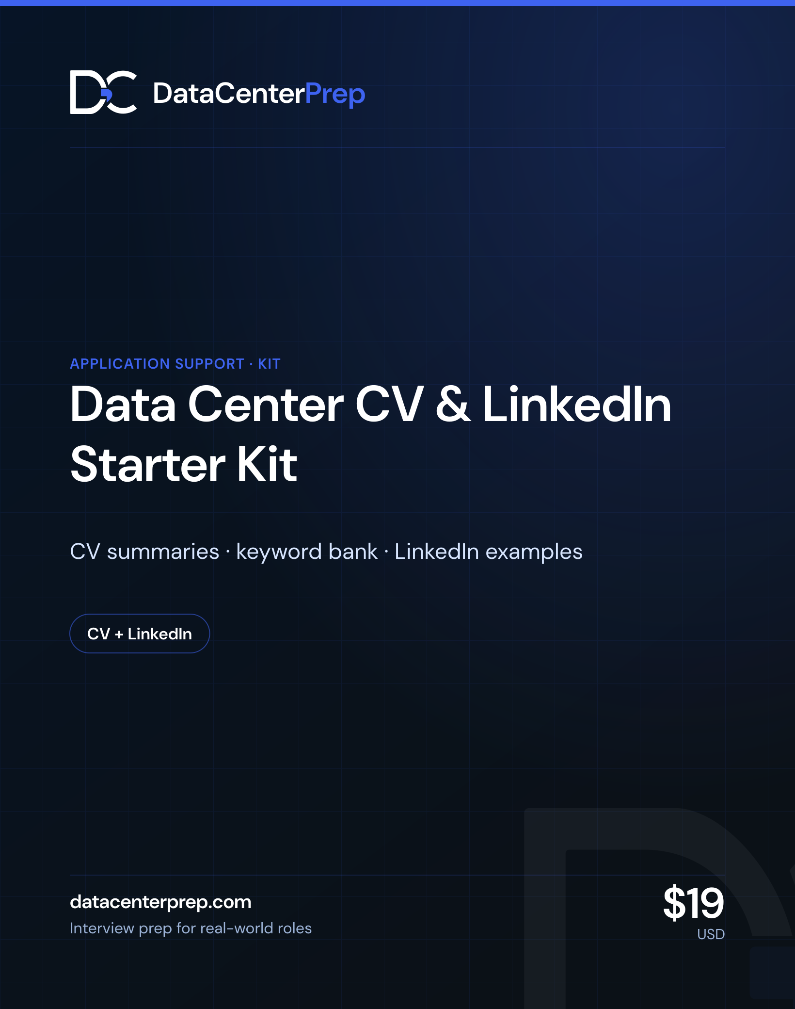 Data Center CV and LinkedIn Starter Kit — product cover